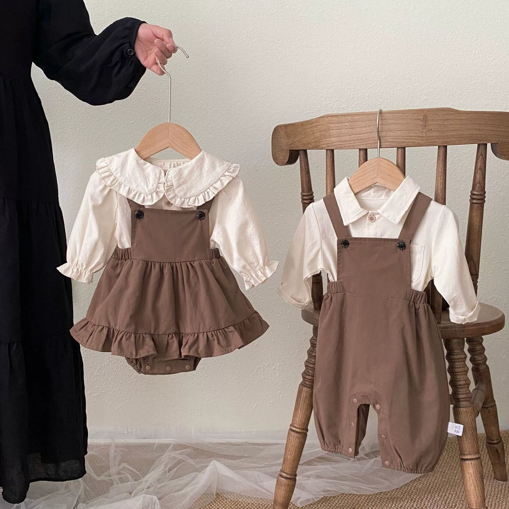 Spring and Autumn Baby Kids Single Breasted Long Sleeves Top and Sleeveless Onesies or Overalls Clothing Set