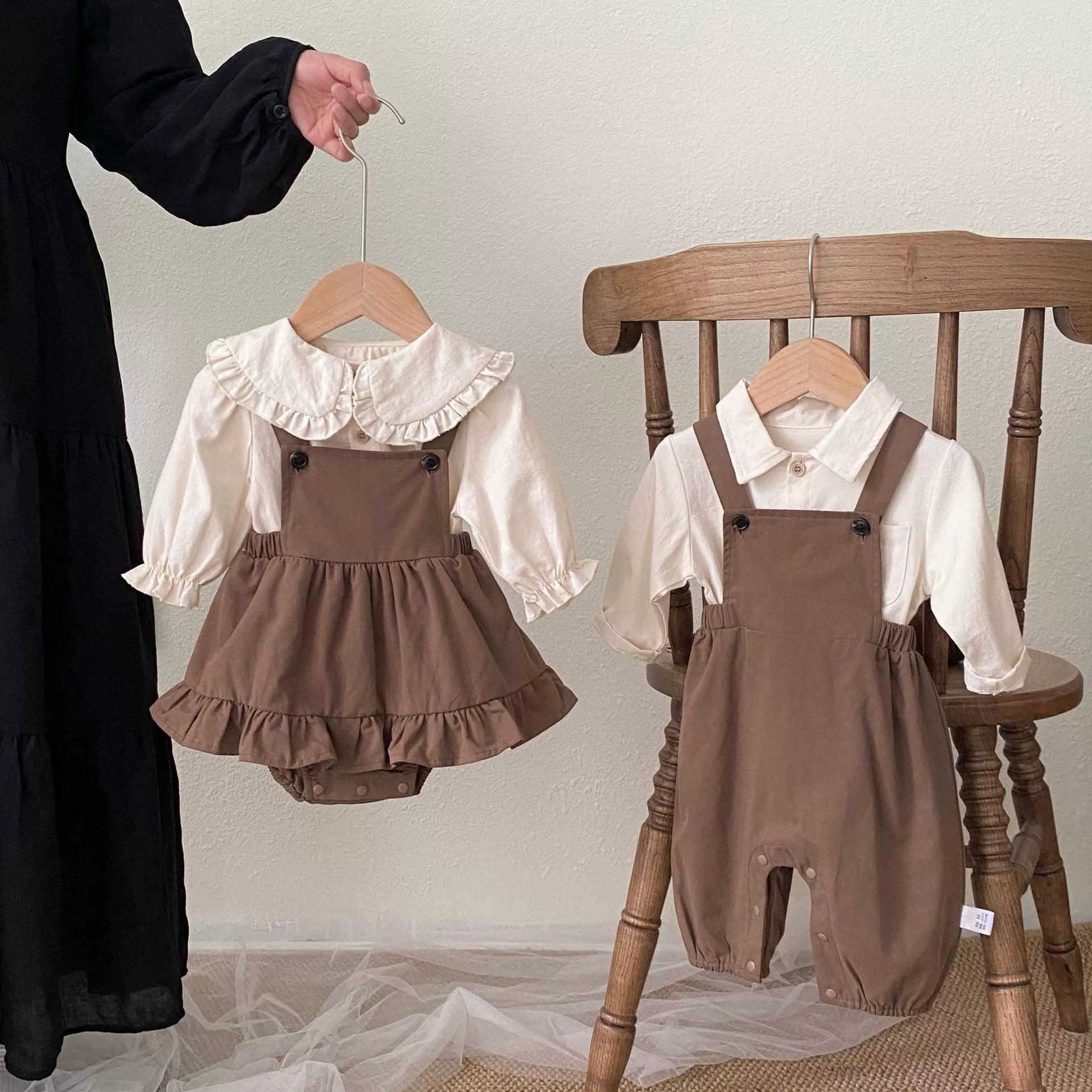 Spring and Autumn Baby Kids Single Breasted Long Sleeves Top and Sleeveless Onesies or Overalls Clothing Set