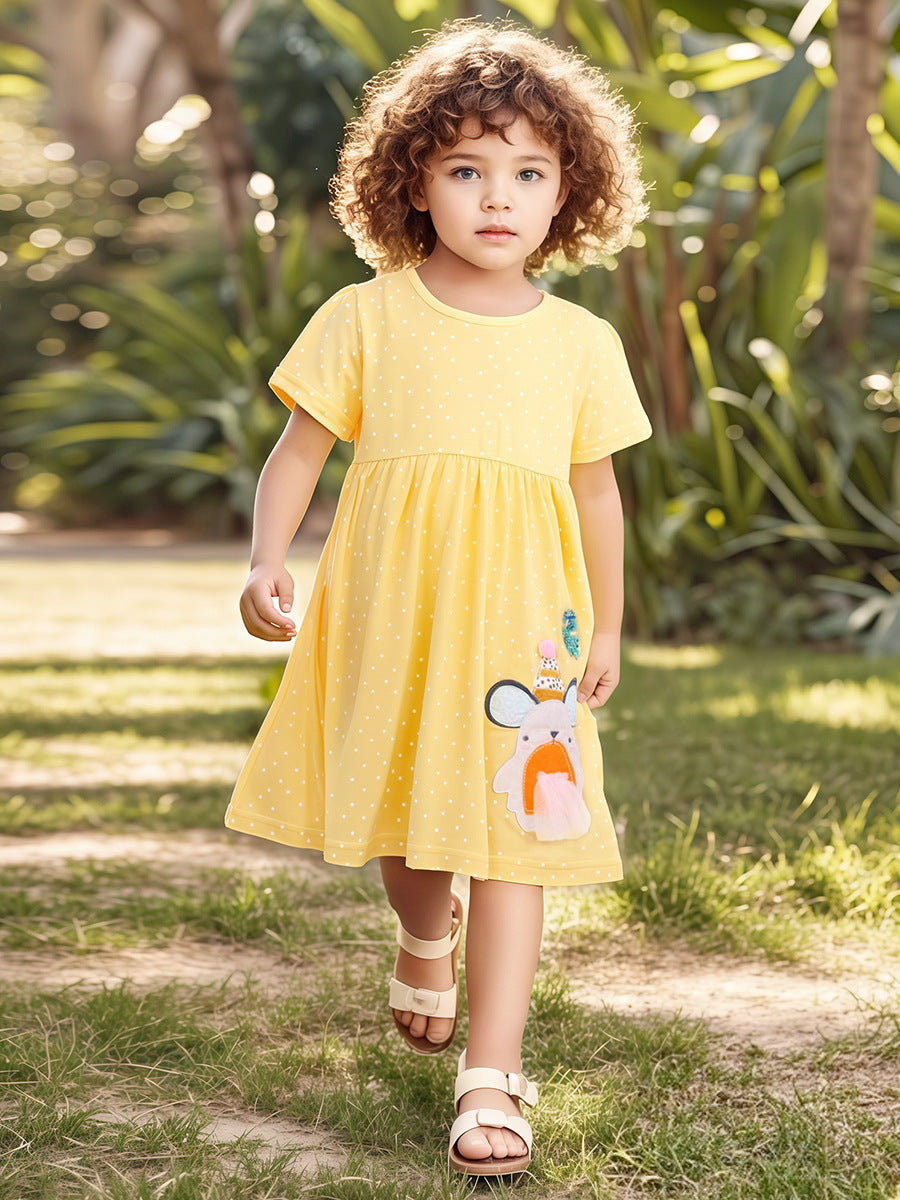 Summer Arrival Animals Cartoon Pattern Short Sleeves Dress for Stylish Girls