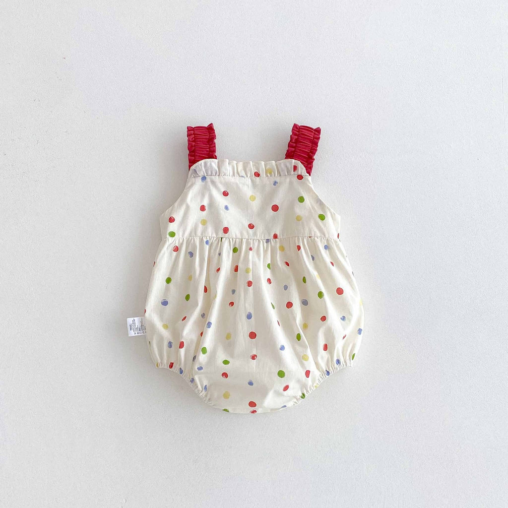 Summer Arrival Baby Girls Cute Sleeveless Colorful Dots Pattern Strap Onesies