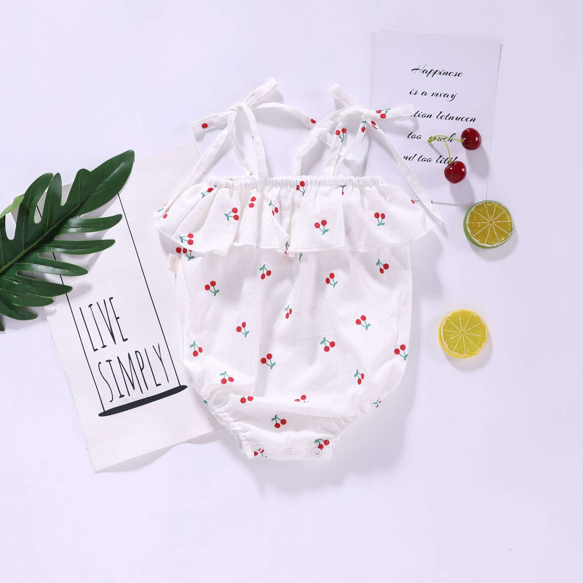 Baby Girl Floral Print Ruffle Design Sling Onesies In Summer