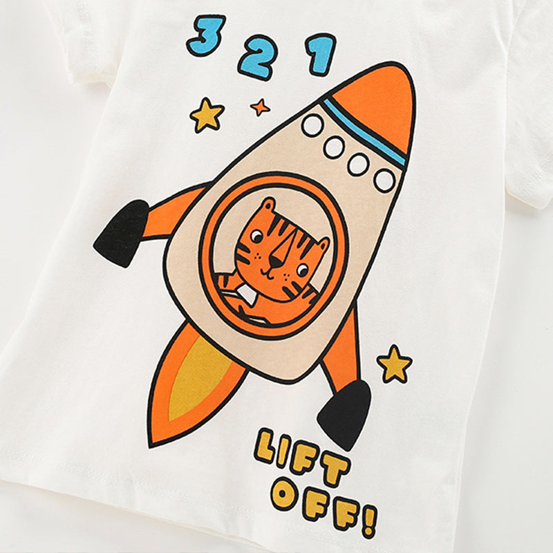 Summer Baby Kids Casual Animals Cartoon and Letters Pattern T-shirt and Shorts Clothing Set for Boys