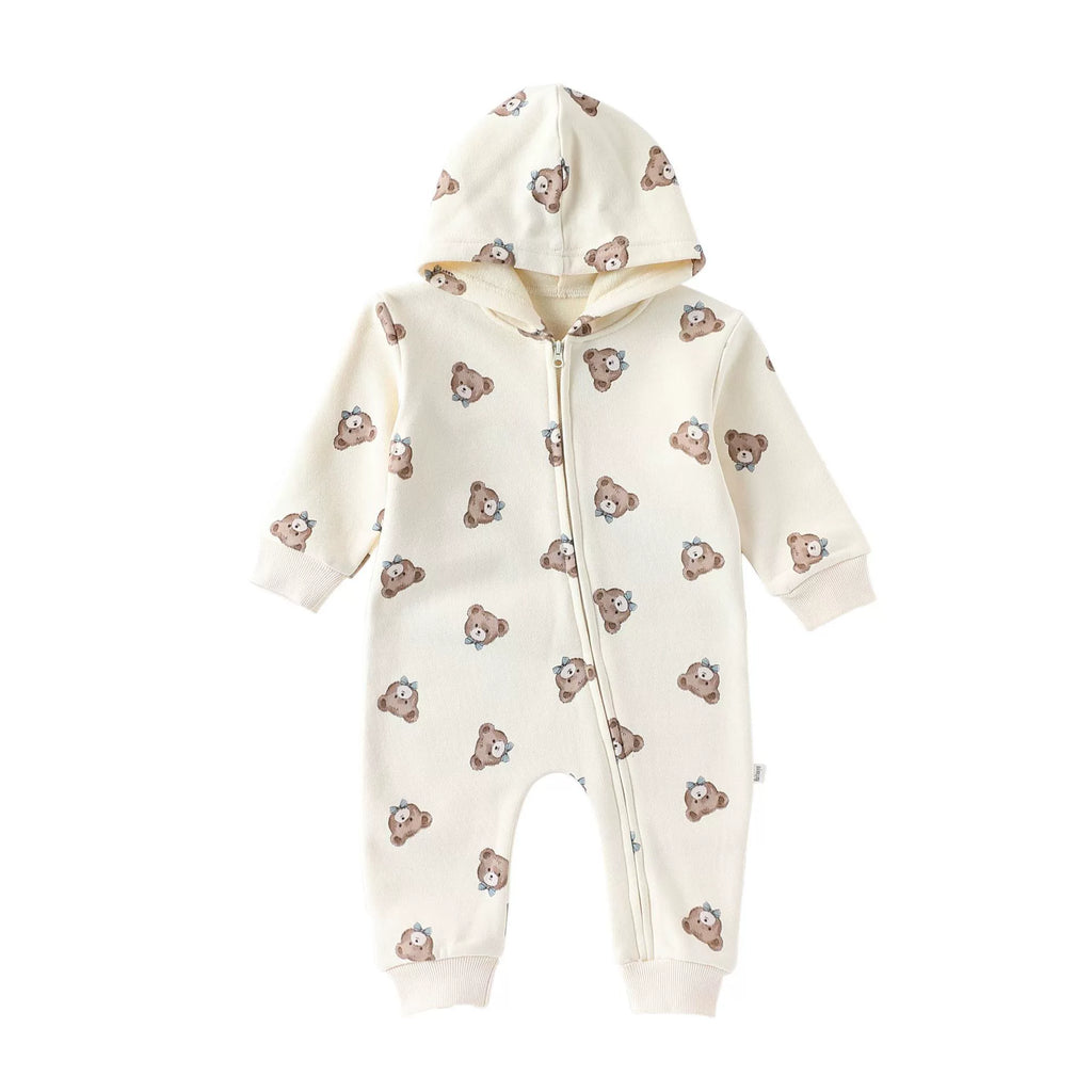 Autumn Arrival Baby Unisex Long Sleeves Animals Cartoon Pattern Hooded Rompers