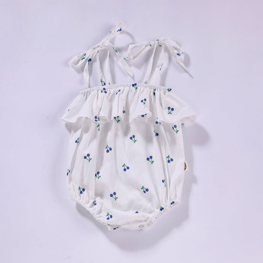 Baby Girl Floral Print Ruffle Design Sling Onesies In Summer