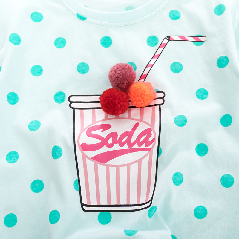 Girls’ Polka Dots Soda Print T-Shirt In European And American Style For Summer