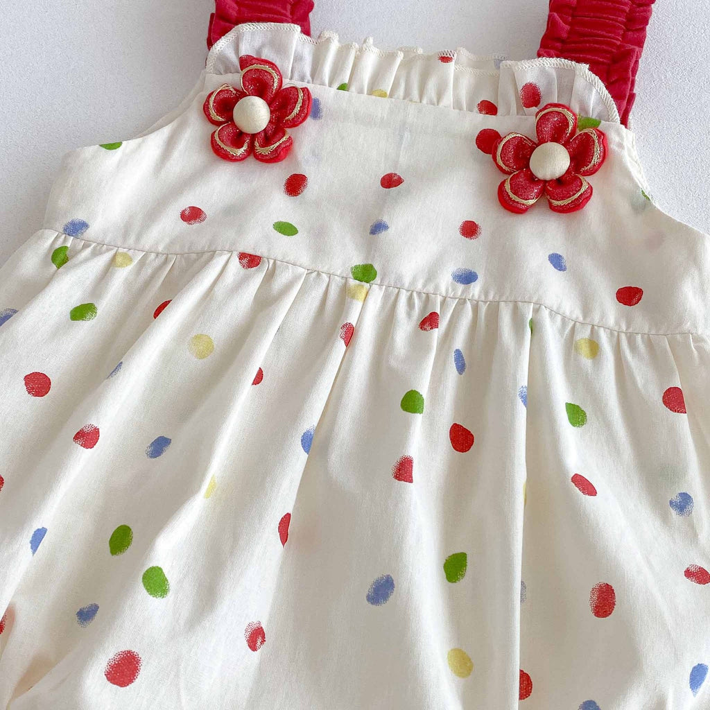 Summer Arrival Baby Girls Cute Sleeveless Colorful Dots Pattern Strap Onesies