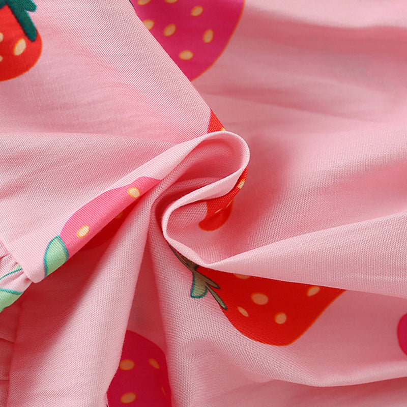 Summer Arrival Strawberry Pattern Short Sleeves Crew Neck Dress for Stylish Girls