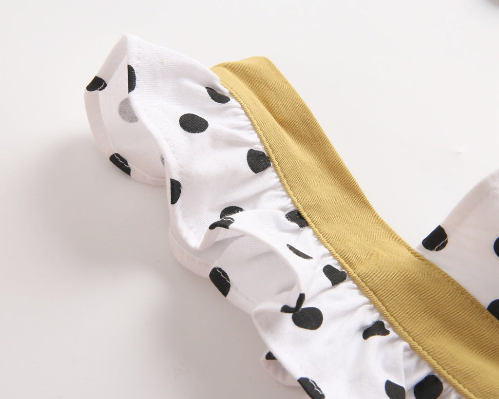 Baby Girl Polka Dot Pattern Patchwork Design Fly Sleeve Back Strap Fake Newborn Baby Girl Onesies