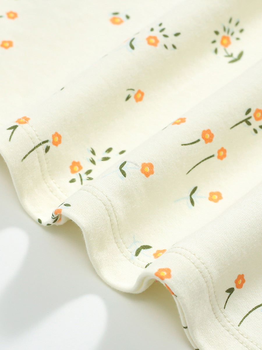 Spring Baby Grils Long Sleeve Floral Elements Logo Beige Princess Dress