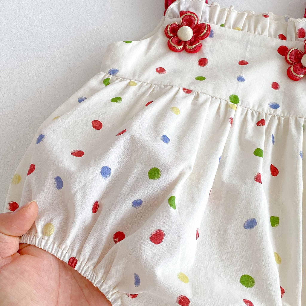 Summer Arrival Baby Girls Cute Sleeveless Colorful Dots Pattern Strap Onesies