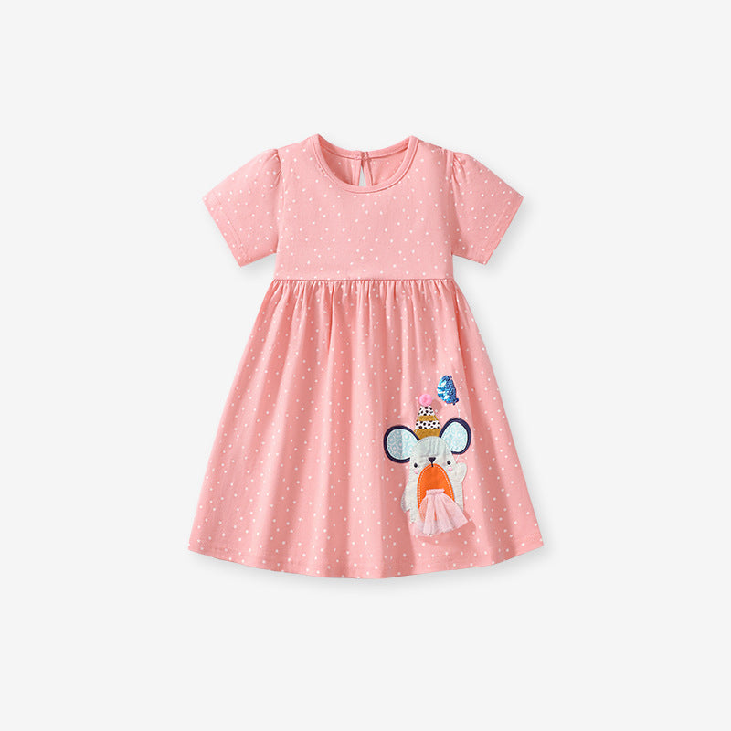 Summer Arrival Animals Cartoon Pattern Short Sleeves Dress for Stylish Girls