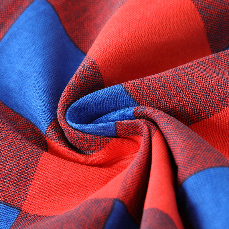 Spring and Autumn Boys Animals Cartoon Pattern Long Sleeves Top and Plaid Pants Clothing Set