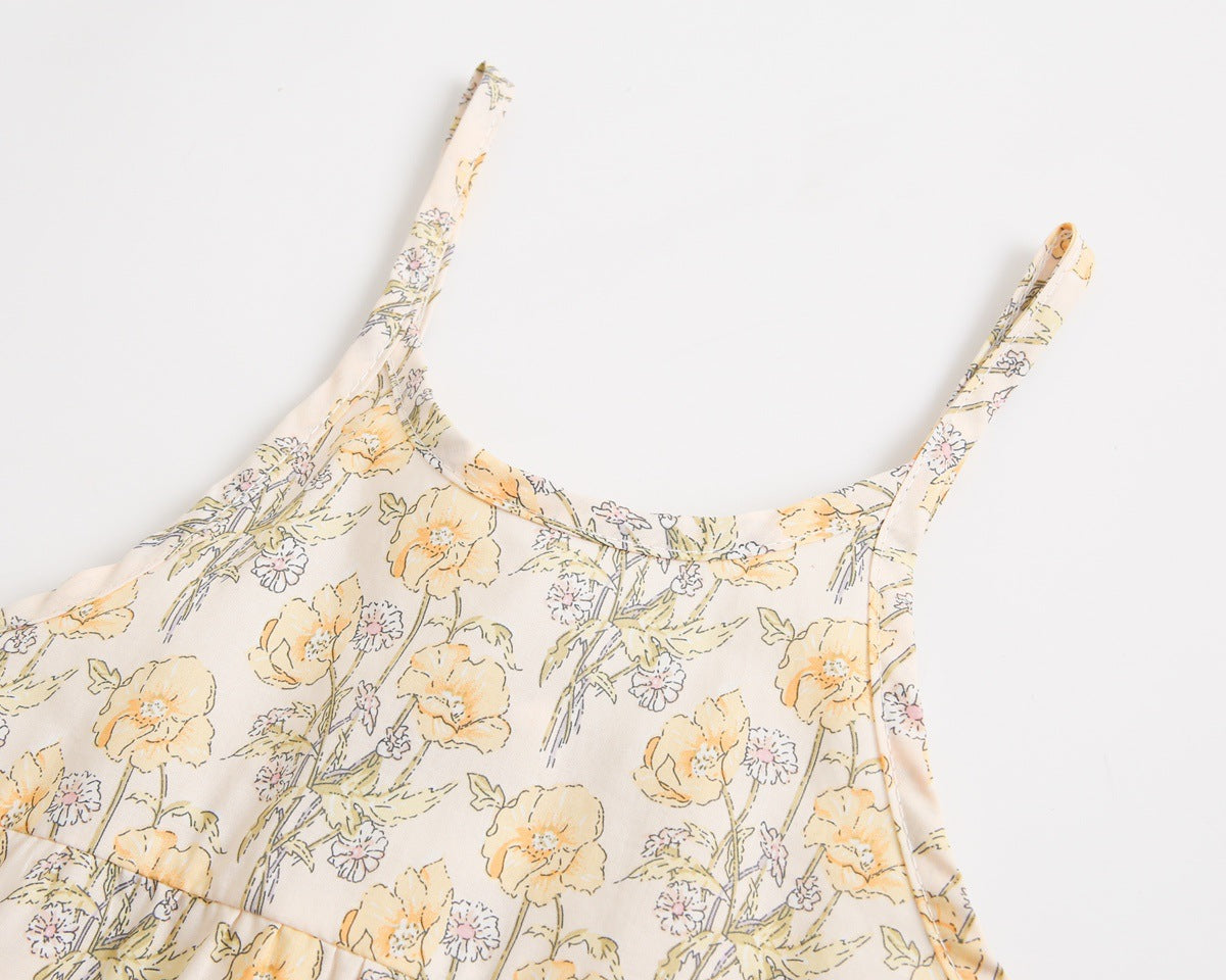 Baby Girl Floral Print Pattern Backless Design Sleeveless Rompers With Handband