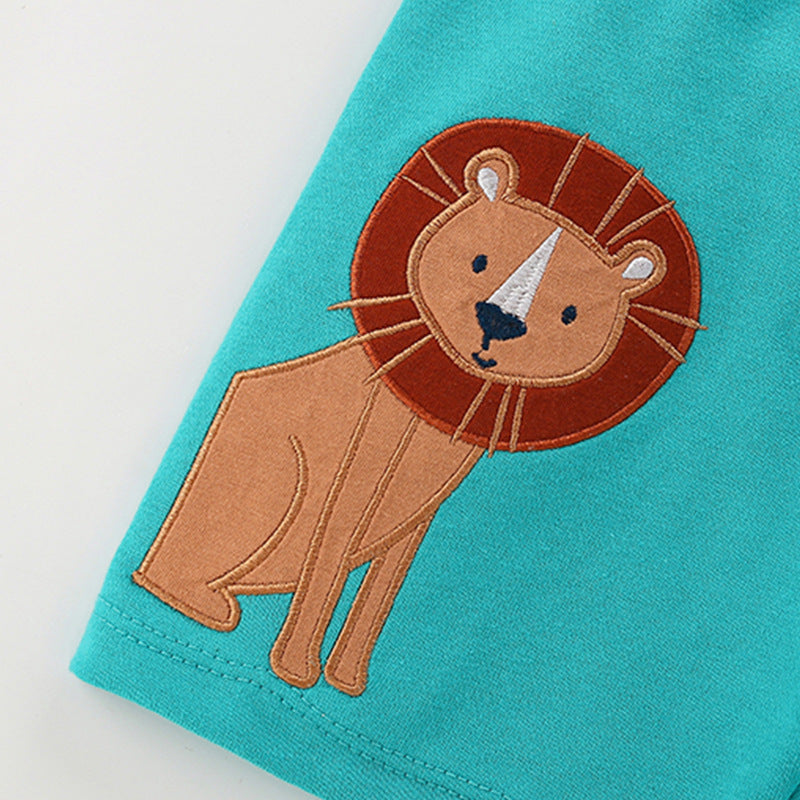 Summer Baby Kids Casual Animals Cartoon and Letters Pattern T-shirt and Shorts Clothing Set for Boys