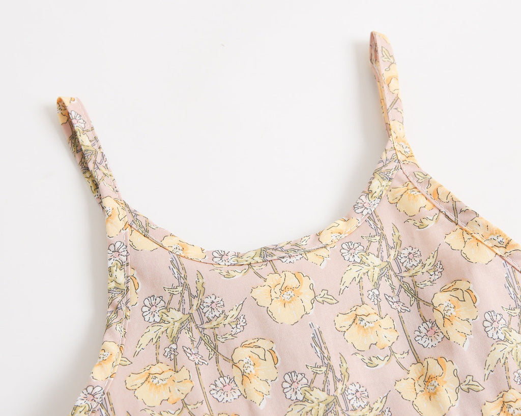 Baby Girl Floral Print Pattern Backless Design Sleeveless Rompers With Handband