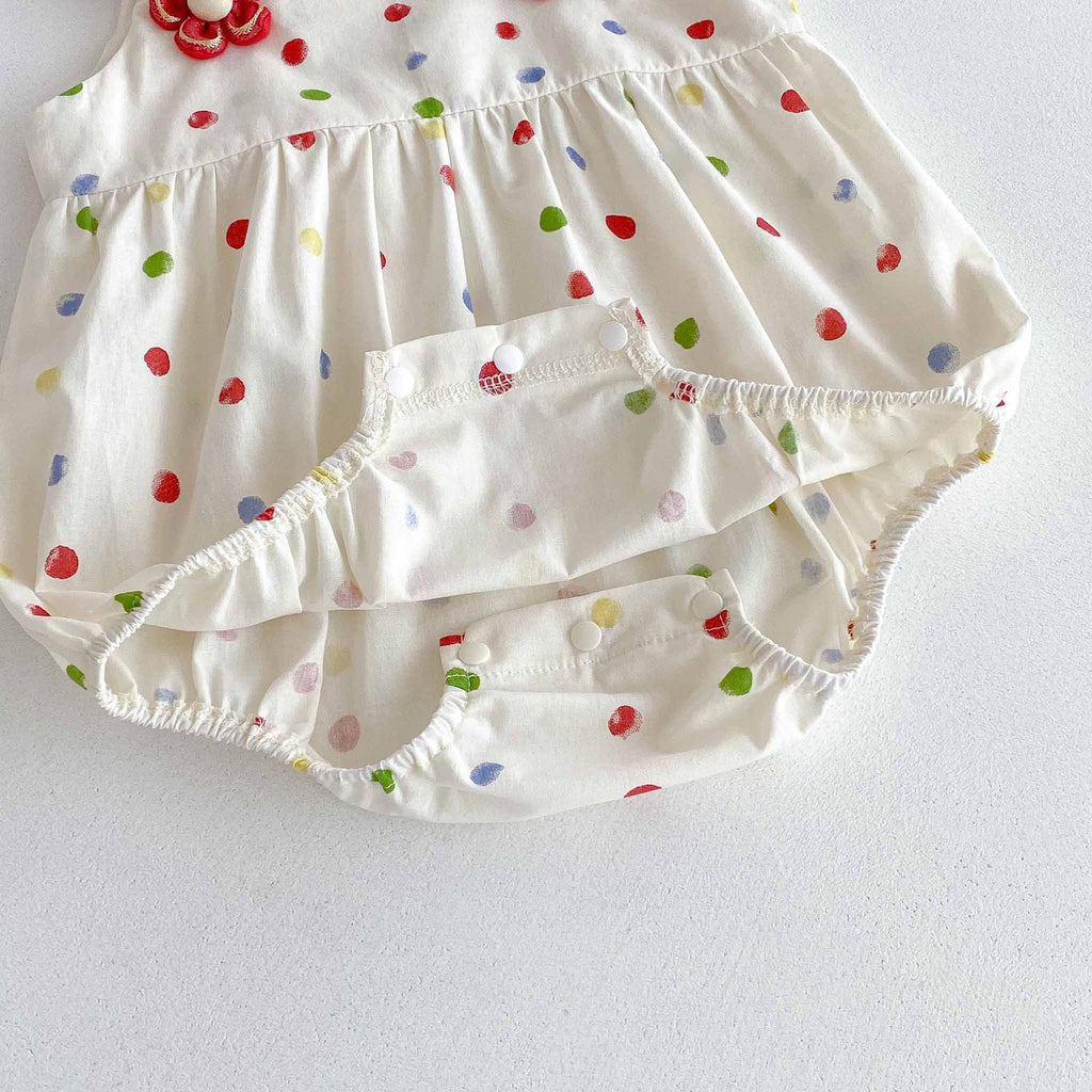Summer Arrival Baby Girls Cute Sleeveless Colorful Dots Pattern Strap Onesies