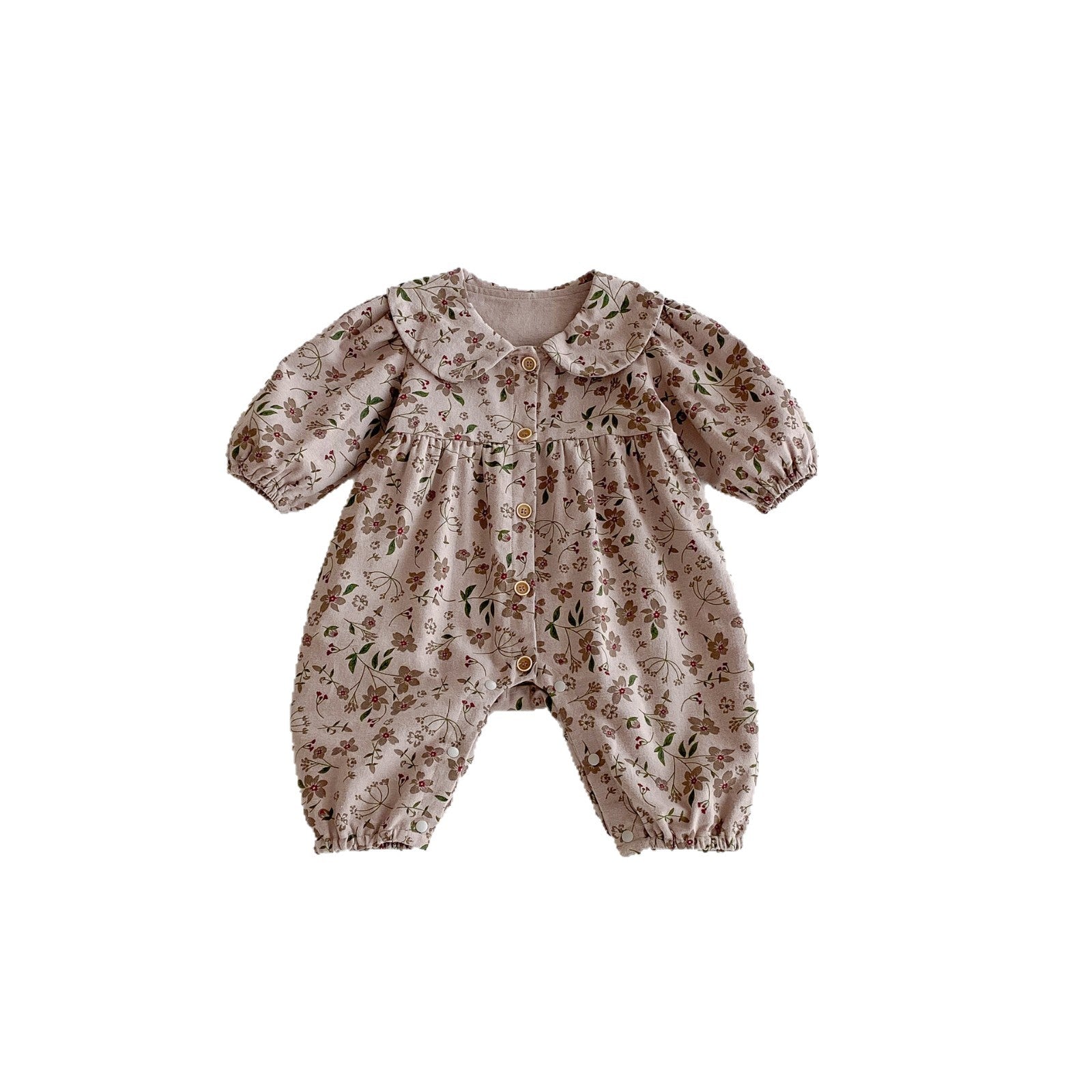 Autumn Arrival Baby Girls Long Sleeves Floral Pattern Single Breasted Rompers