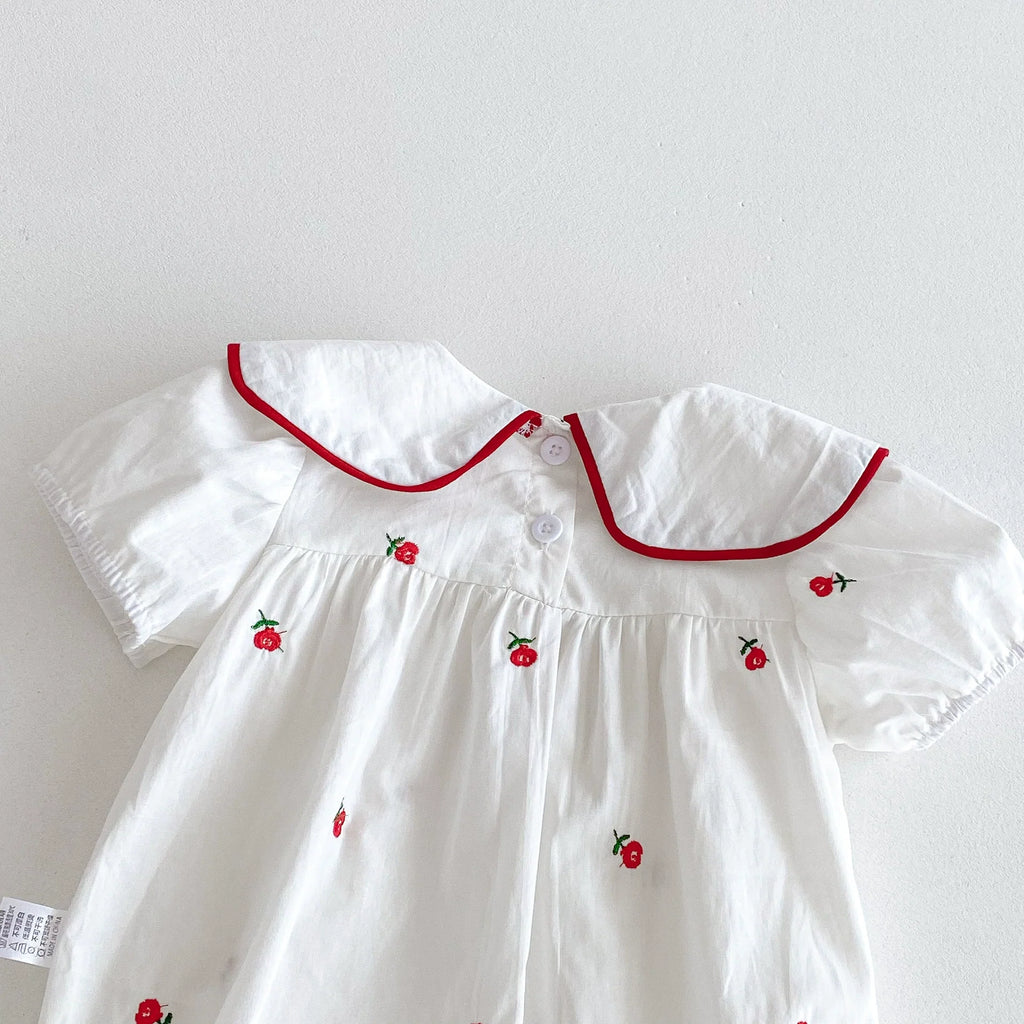 Summer Arrival Baby Girls Floral Pattern Embroidered Short Sleeves Onesies