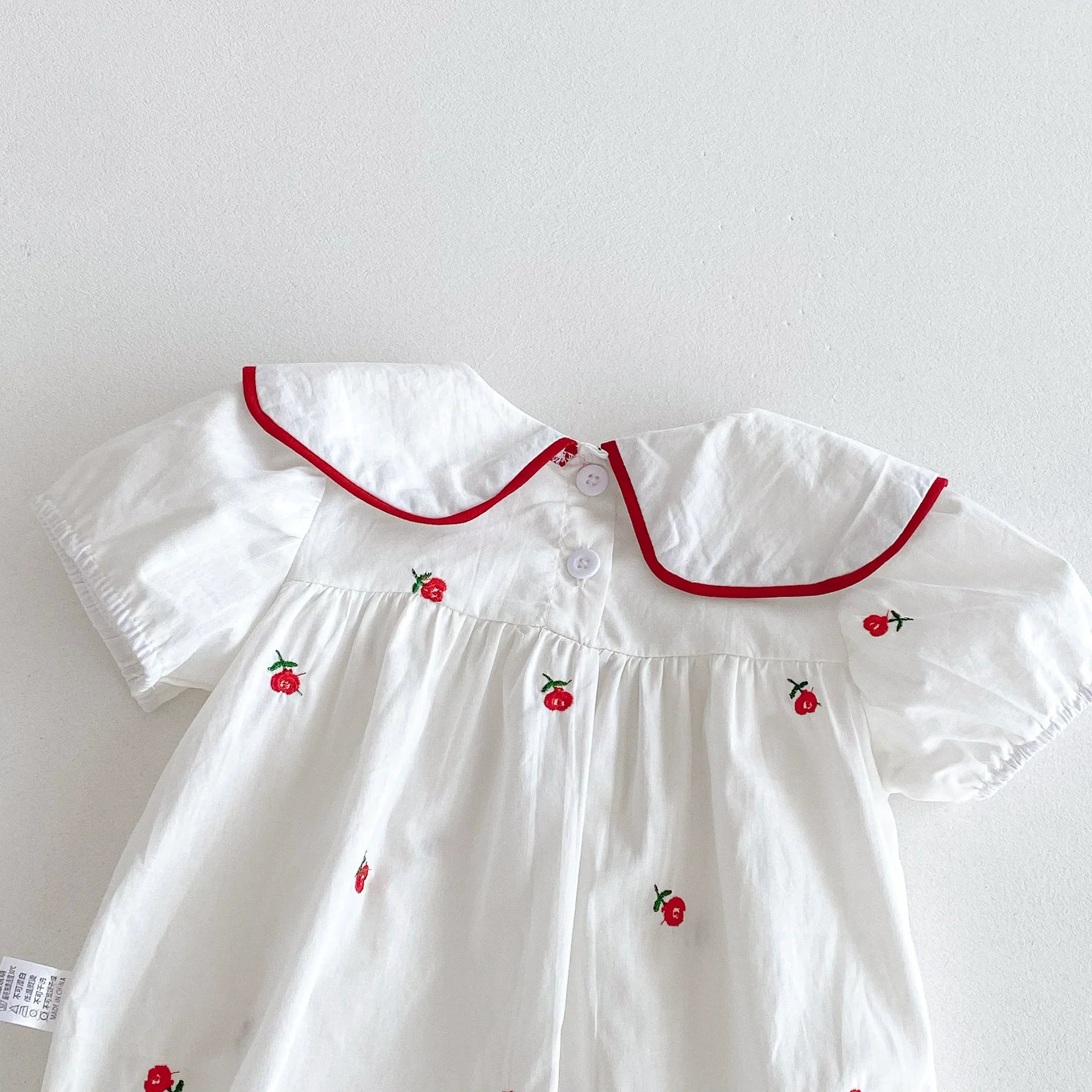 Summer Arrival Baby Girls Floral Pattern Embroidered Short Sleeves Onesies
