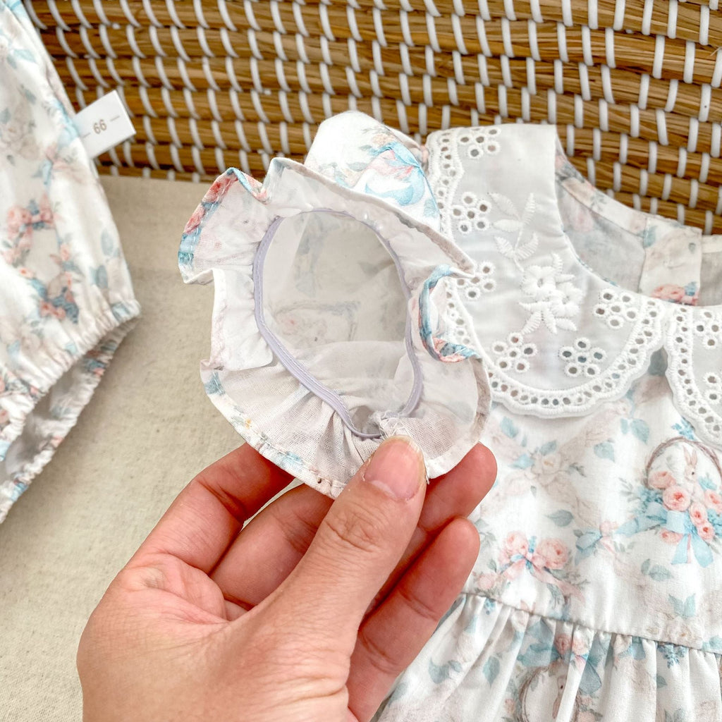 Summer Baby Kids Girls Floral Pattern Short Sleeves Dress and Bloomers Clothing Set