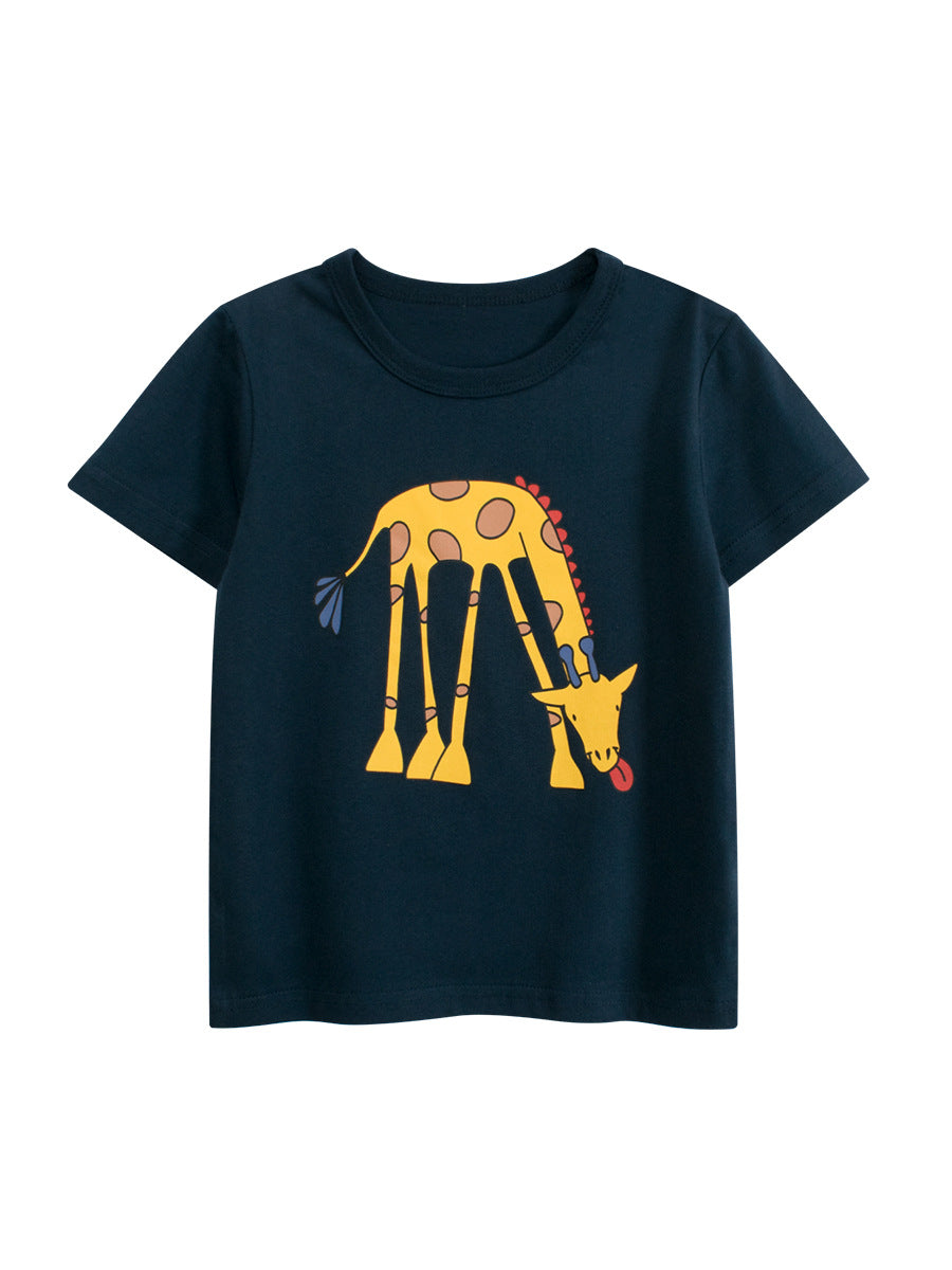 Summer Boys’ Cartoon Animals Printed T-shirt in European and American Style