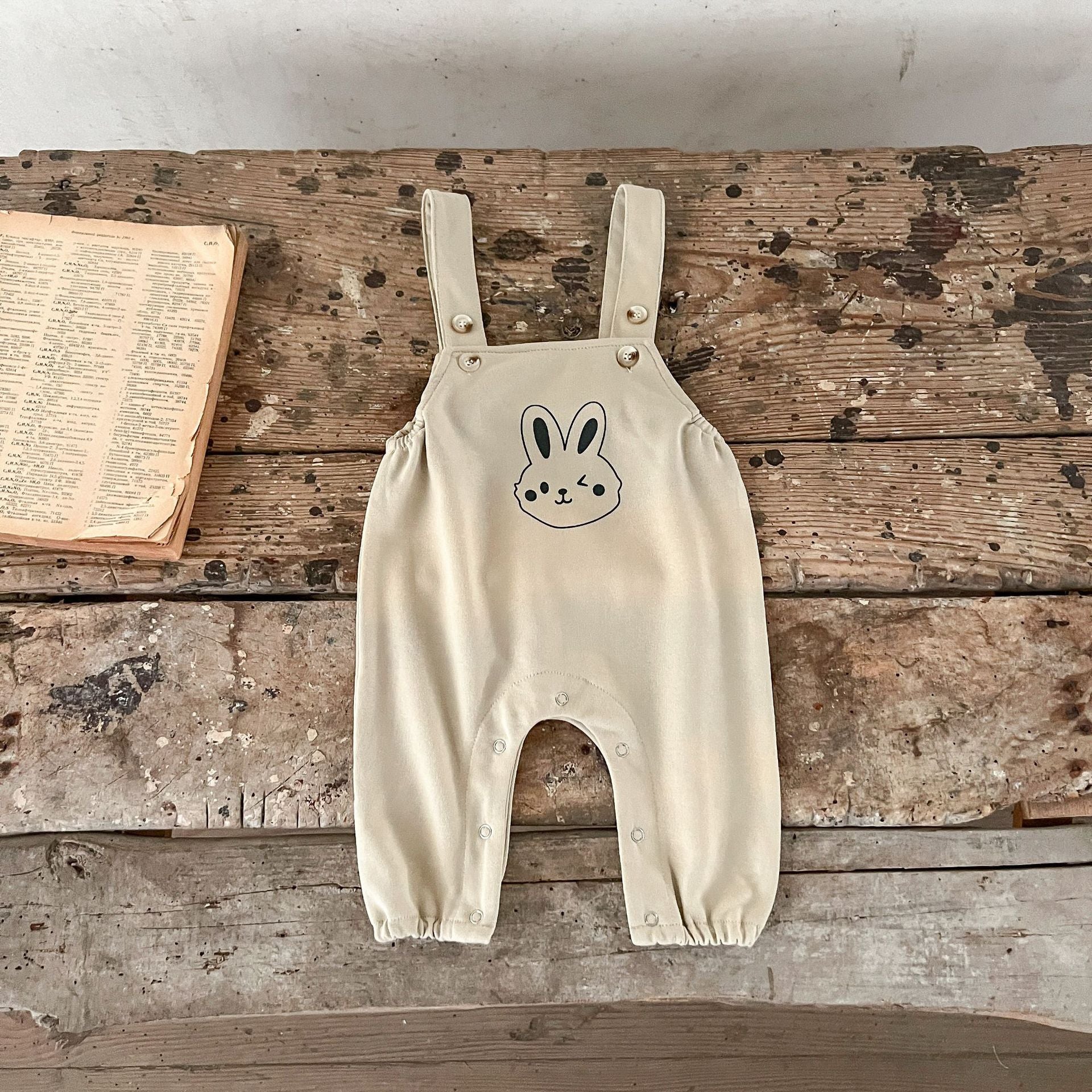 Spring Baby And Kids Unisex Striped Hoodie Top And Rabbit Cartoon Overalls Romper Clothing Set