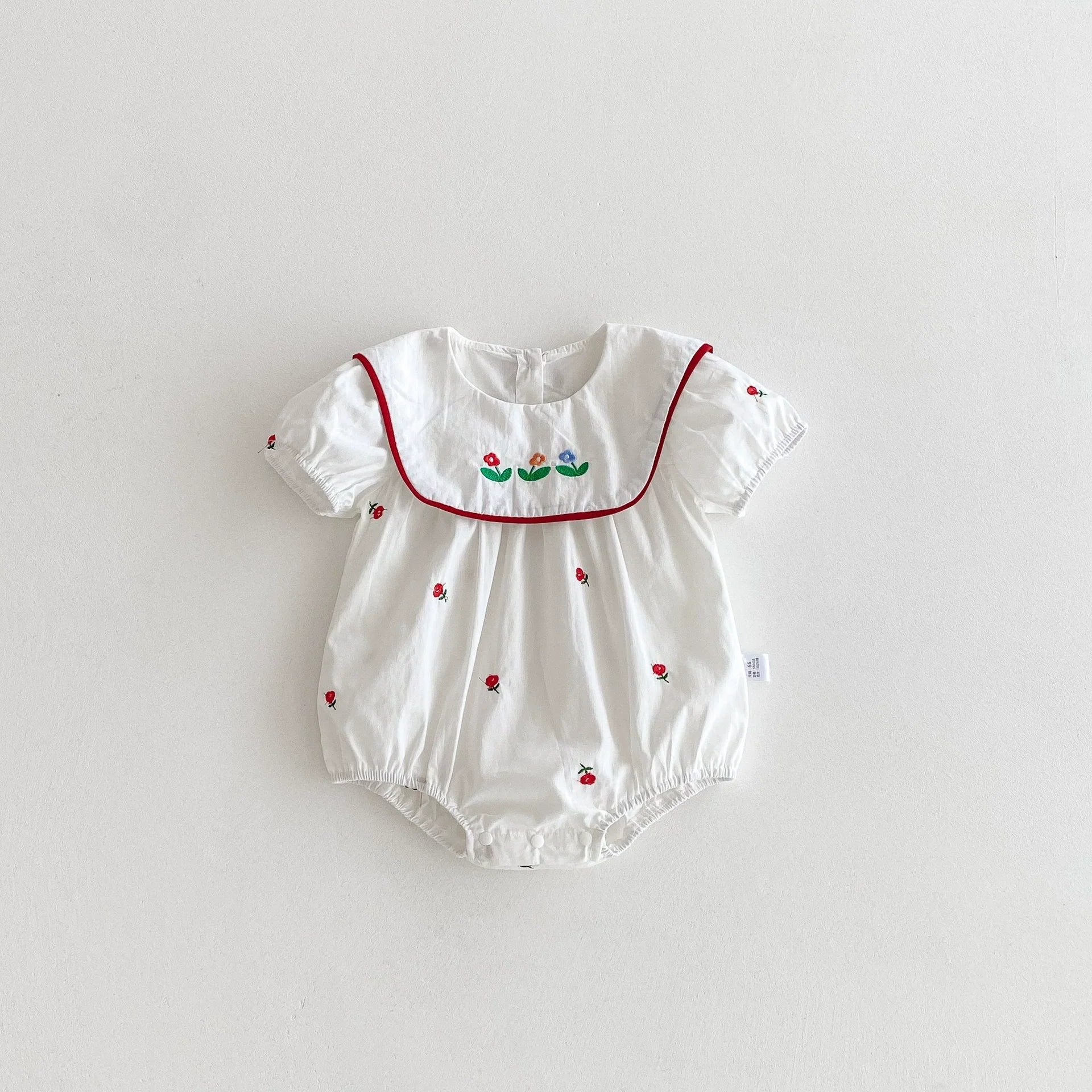 Summer Arrival Baby Girls Floral Pattern Embroidered Short Sleeves Onesies