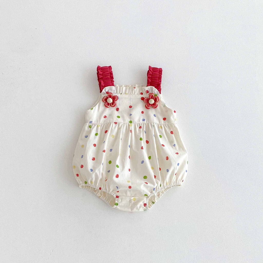 Summer Arrival Baby Girls Cute Sleeveless Colorful Dots Pattern Strap Onesies
