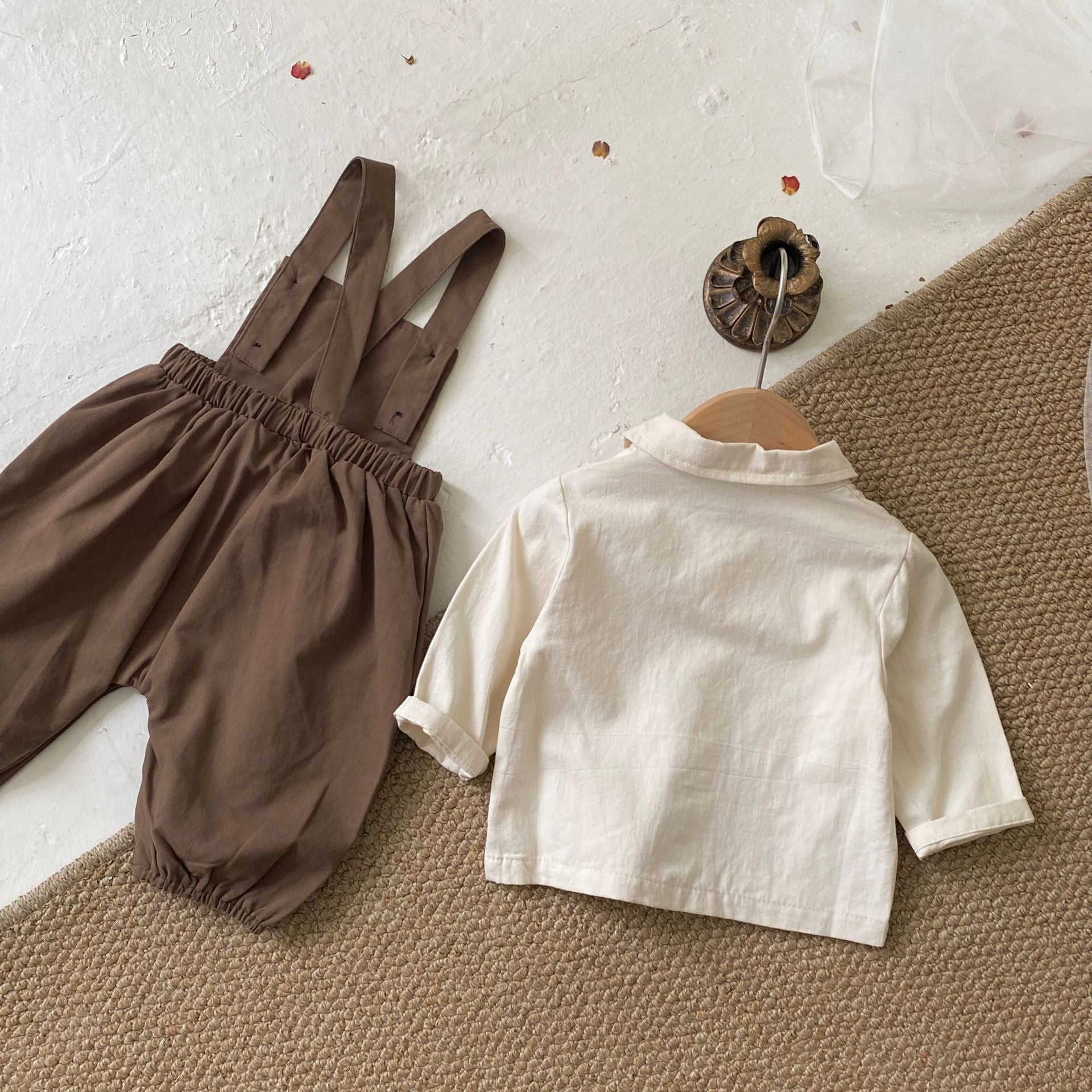 Spring and Autumn Baby Kids Single Breasted Long Sleeves Top and Sleeveless Onesies or Overalls Clothing Set