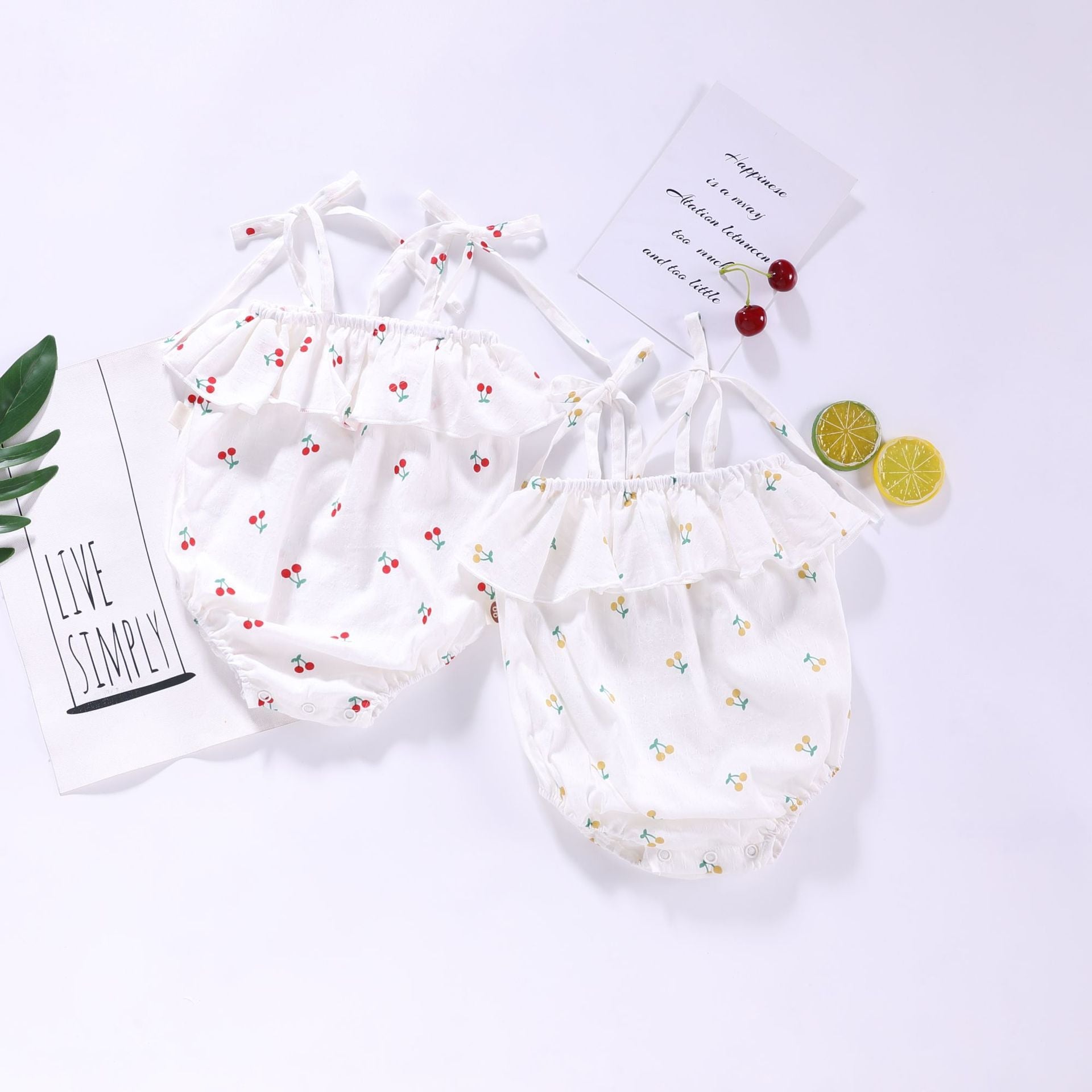 Baby Girl Floral Print Ruffle Design Sling Onesies In Summer