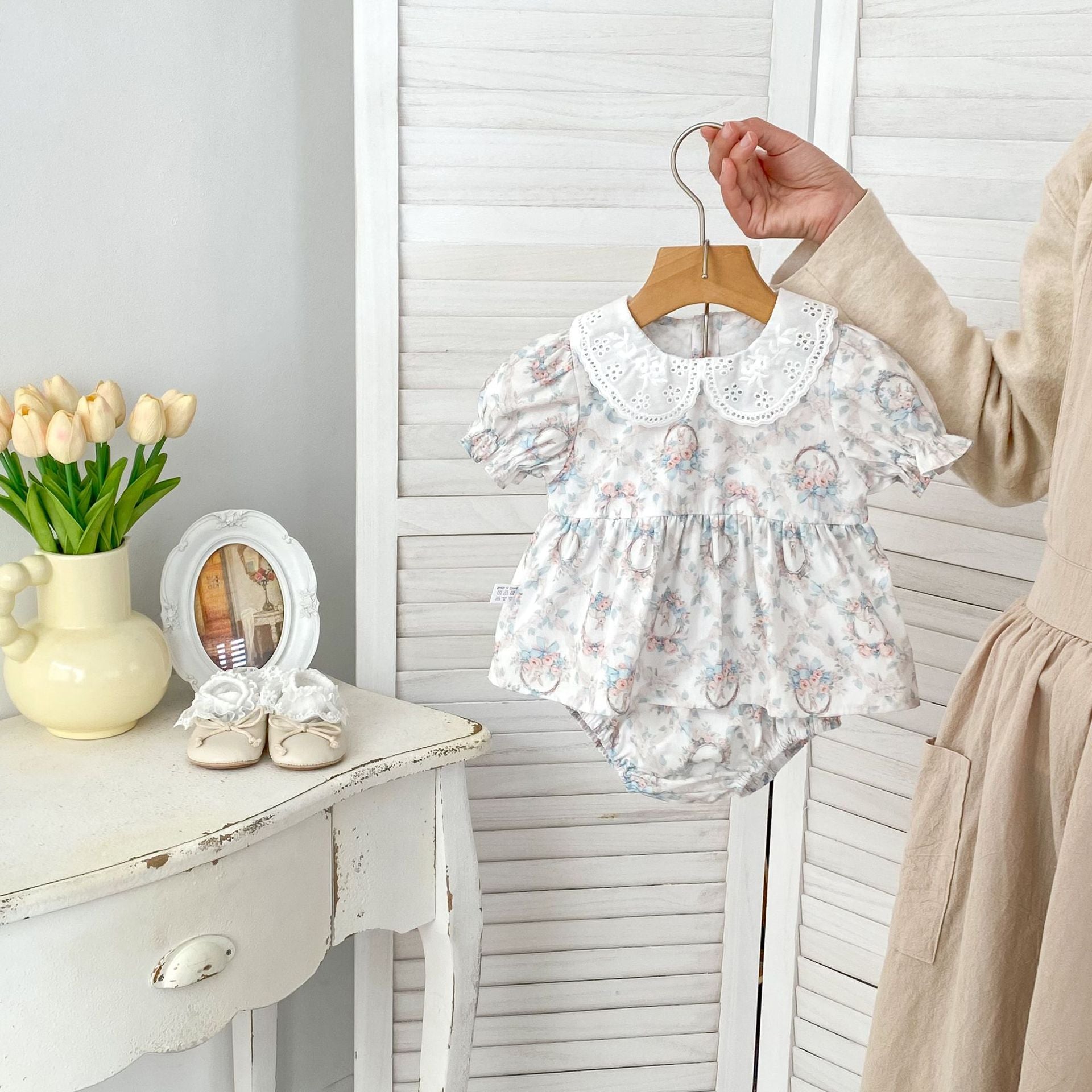 Summer Baby Kids Girls Floral Pattern Short Sleeves Dress and Bloomers Clothing Set